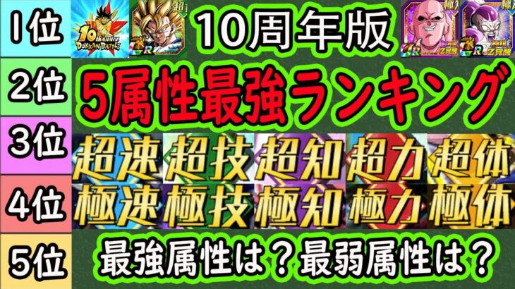 【ドッカンバトル】「10周年版」超極5属性最強ランキング！「最強属性」「最弱属性」は？！環境がだいぶ変わりました・・ダントツ最強は○○属性！ダントツ最弱は○○属性です！