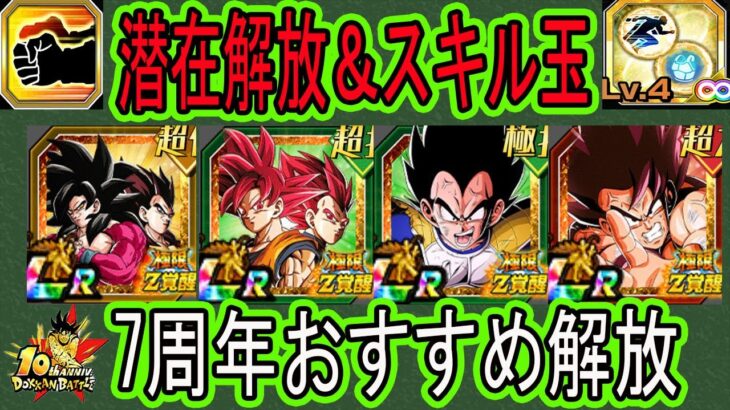 【ドッカンバトル】極限7周年潜在解放＆スキル玉オススメ！「4コンビ・ゴッドコンビ・大猿ベジータ・界王拳悟空」のオススメ解放はこれ！最強を最強に楽しく使おう！