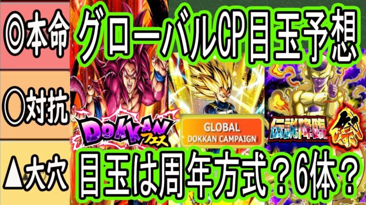 【ドッカンバトル】いよいよグローバルCP来る！目玉予想！本命○○対抗○○大穴○○！そもそも目玉は周年方式なのか？去年の夏方式なのか？目玉4体？6体？テーマは？各シリーズから選抜？