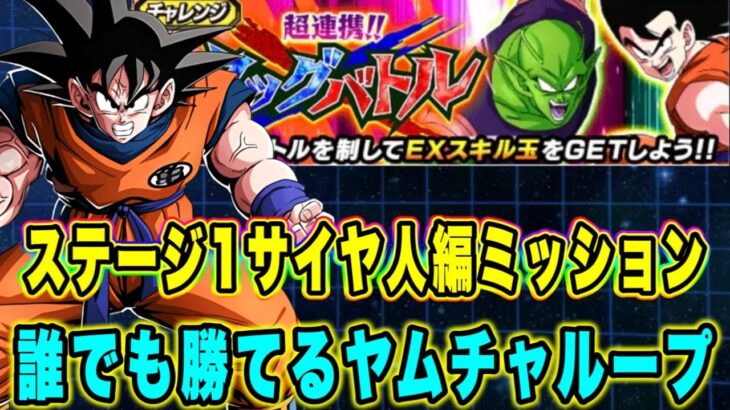 【ドッカンバトル】誰もが持っているキャラ達で報酬ゲット！「超連携タッグバトルVSステージ1悟空ピッコロ」のサイヤ人編ミッション攻略！【Dragon Ball Z Dokkan Battle】