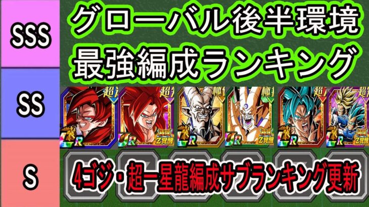 【ドッカンバトル】グローバル後半環境最強編成ランキング＆「4ゴジータ」「超一星龍」編成最強サブキャラランキング更新！4ゴジータ・親ギャリ・一星龍極限によってスタメン編成激変しました！