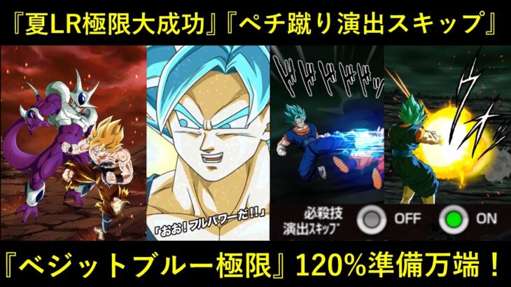 【ドッカンバトル】夏LR極限大成功＆ペチペチキック演出スキップ！『LRベジットブルー極限』120%準備万端！
